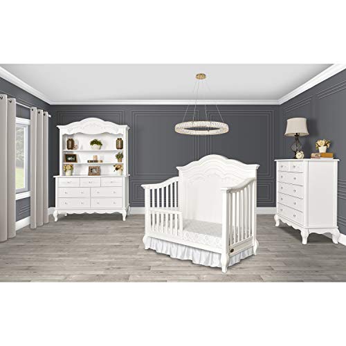 Evolur Aurora Deluxe Edition 5 in 1 Curved Convertible Crib I Fairytale Nursery, Frost, 58x32x54 Inch (Pack of 1)