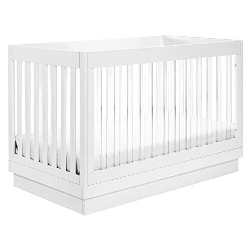 Babyletto Harlow Acrylic 3-in-1 Convertible Crib with Toddler Bed Conversion Kit in White with Acrylic Slats, Greenguard Gold Certified