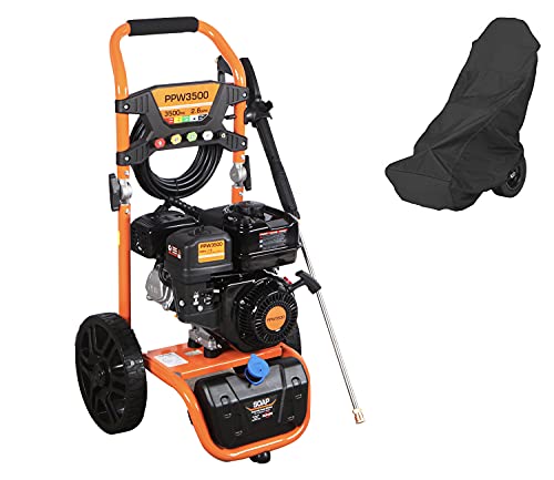 PROYAMA Gas Powered Pressure Washer 3500PSI 2.6GPM 230CC Brass Pump US Brand 2 Year Warranty with Soap Tank Five Nozzle Set and Dust Cover PPW3500 Gas Power Washer Extreme Heavy Duty