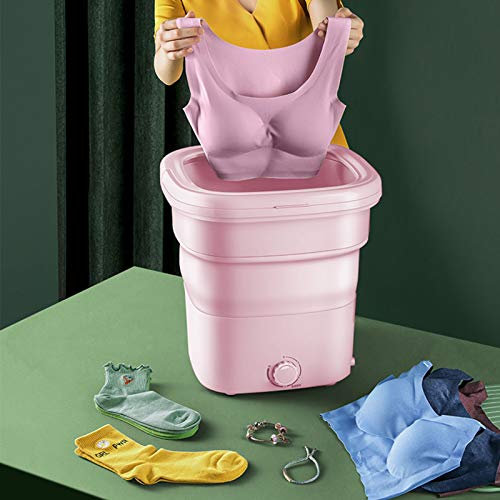 LXLTL Portable Mini Turbo Washing Machine, Folding Laundry Tub with Compact Ultrasonic Turbine Washer,Travel Washing Machine for Camping Apartments Dorms RV Business Trip,Pink
