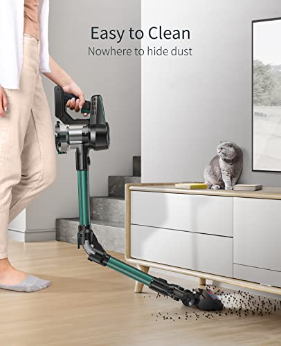 Cordless Vacuum Cleaner, 30KPA Powerful Suction Stick Vacuum Cleaner with Foldable Tube & Large LED Display, 35Mins Runtime Handheld Vacuum Cleaner for Floor, Carpet, Pet Hair, Detachable Battery
