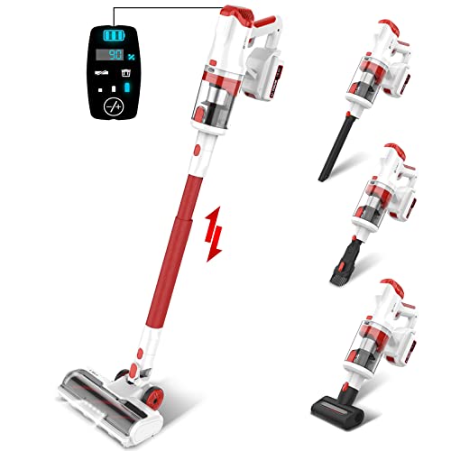UMLo Cordless Vacuum Cleaner with LED Dsiplay, Up to 60min Runtime, 265W 25Kpa Suction Stick Vacuum, 4000mAh Rechargeable Battery Vacuum, 8 in 1 Lightweight Vacuum for Pet Hair Carpet Hard Floor,V111