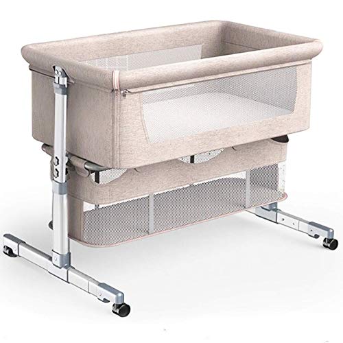 3in1 Bedside Crib for Baby Girl or Boy, Bedside Sleeper Crib for Baby Portable and Adjustable Crib with Mosquito net for Newborn Baby,Deep Khaki