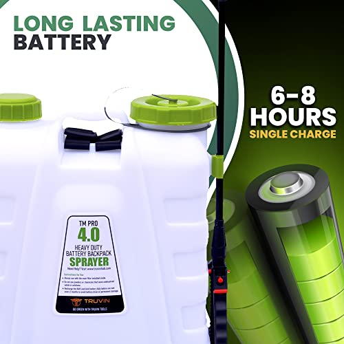 TRUVIN TM Pro Battery Powered Sprayer - Electric Sprayer, Sprayers in Lawn and Garden - Battery Powered Backpack Sprayer, Weed Sprayer Backpack - 2Ft Wand, 8 Nozzles, 70PSI Pump, 4 Gallon Capacity
