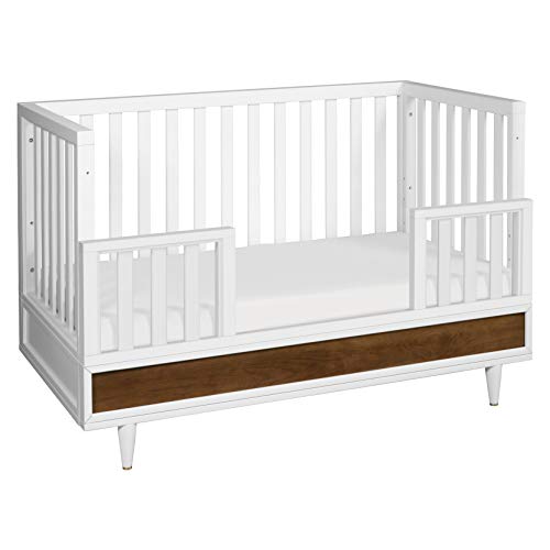 Babyletto Eero 4-in-1 Convertible Crib with Toddler Bed Conversion Kit in White and Natural Walnut, Greenguard Gold Certified