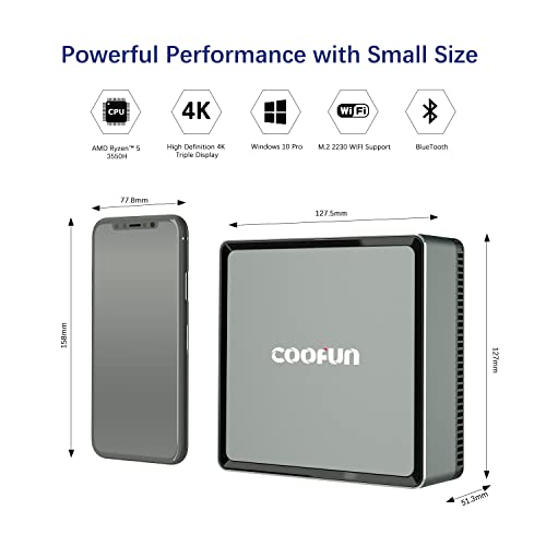 COOFUN UM350 Mini PC Windows 11 Pro 16 GB RAM 256 GB PCIe SSD AMD Ryzen 5 3550H Mini Desktop Computers, Radeon Vega 8 Graphics, Dual-Band Wi-Fi, 4K HDMI/DisplayPorts/USB-C Mini Gaming PC