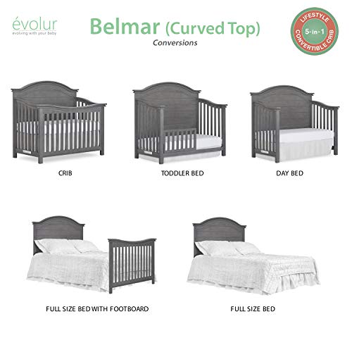 Evolur Belmar Curve 5-in-1 Convertible Crib in Rustic Grey