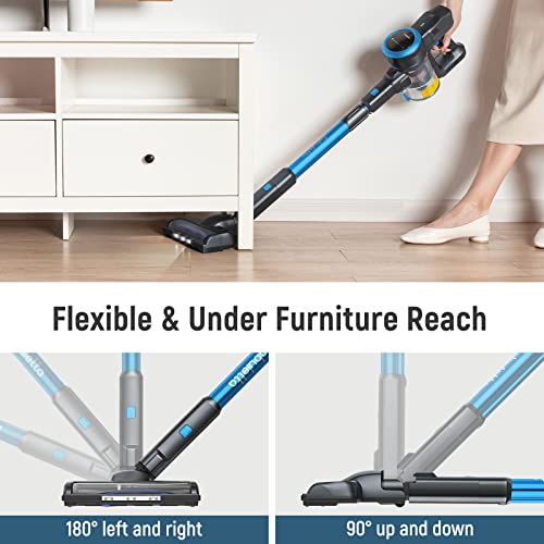 Fabuletta 24 Kpa Cordless Vacuum Cleaner - 6 in 1 Lightweight Stick Vacuum with Powerful Suction 250W Brushless Motor, for Pet Hair Carpet Hard Floor, Max 45 Min Runtime, Led Display, Blue