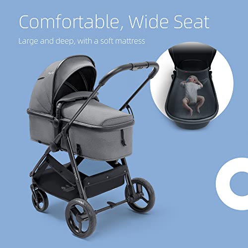 Mompush Wiz 2-in-1 Baby Stroller with Bassinet Mode - Foldable Infant Stroller to Explore More as a Family - Toddler Stroller with Reversible Stroller Seat - Travel System Compatible