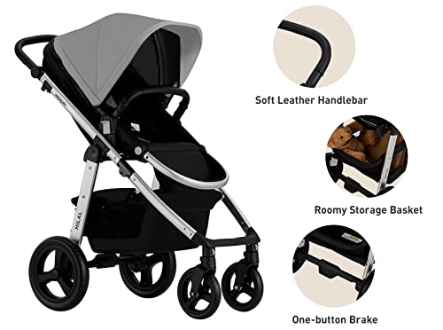 HAGADAY Baby Stroller, Stroller for Newborn and Toddler, Infant Stroller with Reversible Seat(Gray)