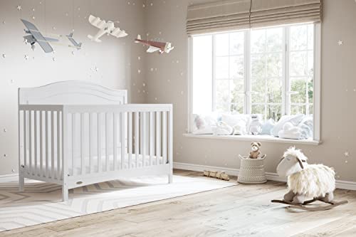 Graco Paris 5-in-1 Convertible Crib (White) – GREENGUARD Gold Certified, Converts to Toddler Bed, Daybed and Full-Size Bed, Fits Standard Full-Size Crib Mattress, Adjustable Mattress Support Base