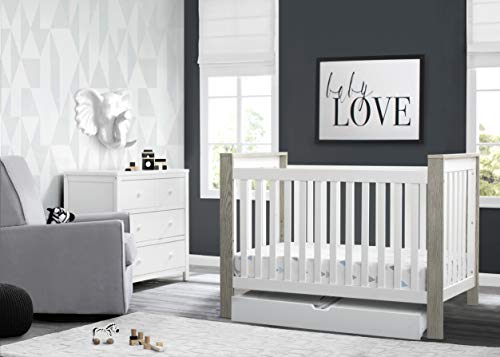 Delta Children Miles 4-in-1 Convertible Crib, Greenguard Gold Certified, Bianca White/Textured Limestone