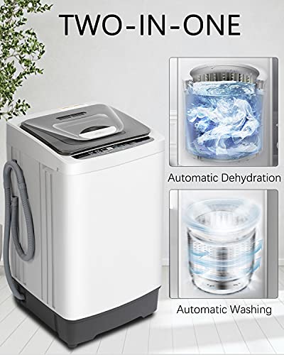 Portable Washing Machine Compact Mini Washer 1.54 cu.ft Fully Automatic Laundry Washer Spin Dryer 8 Programs Selections with LED Display 12 Lbs Capacity Ideal for Dorms, Apartments, RVs