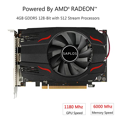 SAPLOS AMD Radeon RX 550 Graphics Card,DisplayPort 1.4/HDMI/DVI-D Dual Link,4GB,GDDR5,128-Bit,PCI Express 3.0 X8,Computer GPU,Desktop Gaming Video Card for PC,DirectX 12