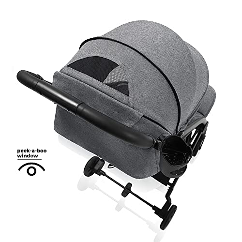 Mompush Lithe, Lightweight Stroller, Compact One-Hand Fold Luggage-Style Travel Stroller for Airplane Friendly, Reclining Seat and XL Canopy, with Rain Cover & Travel Carry Bag & Cup Holder