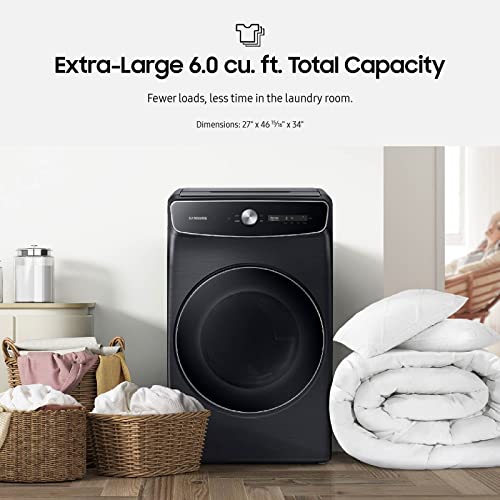 SAMSUNG 6.0 Cu Ft. Smart Dial Front Load Washer, Wash 2 Loads in 1 Large Capacity Machine, FlexWash, 28 Minute Super Speed Clothes Washing, Steam Stain Removal, WV60A9900AV/A5, Brushed Black