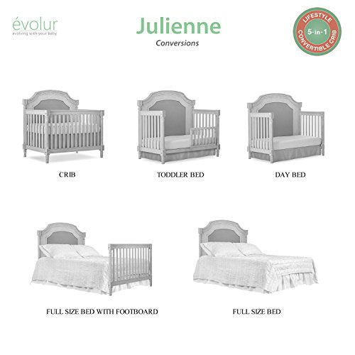 Evolur Julienne 5 in 1 Convertible Crib, Antique Grey Mist 55.5x31.2x51.5 Inch (Pack of 1)