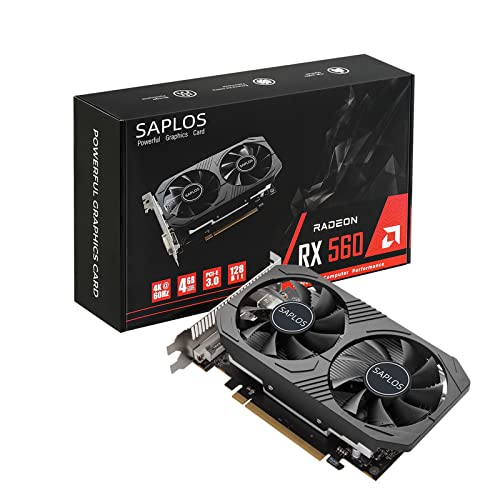 SAPLOS AMD Radeon RX 560 Graphics Card,4GB,GDDR5,128-Bit,DisplayPort/HDMI/DVI,PCI Express 3.0 x8, Computer GPU,PC Video Card for Gaming,2X Cooling Fans,Support 4K,DirectX 12