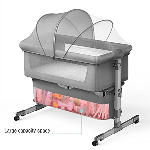 Bedside Sleeper Bedside Crib, Baby Bassinet 3 in 1 Travel Baby Crib,Bedside Bassinet co Sleeper with Breathable Net,Infant Bassinet for Bed (Gray)