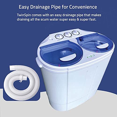 Garatic Portable Compact Mini Twin Tub Washing Machine w/Wash and Spin Cycle, Built-in Gravity Drain, 13lbs Capacity For Camping, Apartments, Dorms, College Rooms, RV’s, Delicates and more