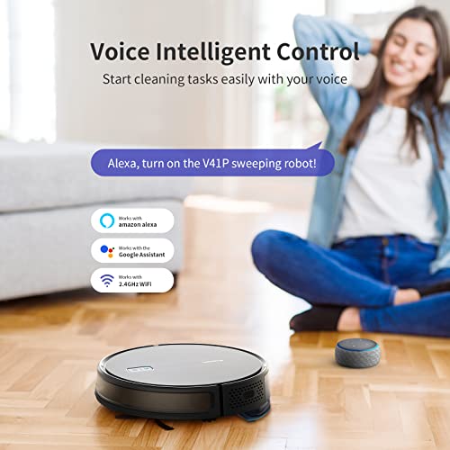 SYSPERL 2-in-1 Robot Vacuum and Mop, Self-Charging Robotic Vacuum Cleaner, 2600Pa Vacuum Robot Daily Schedule, Ideal for Pet Hair, Hardwood Floor and Carpets, Compatible with Boundary Strips V41P
