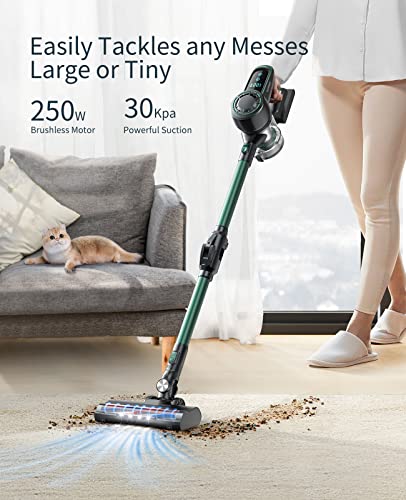 Cordless Vacuum Cleaner, 30KPA Powerful Suction Stick Vacuum Cleaner with Foldable Tube & Large LED Display, 35Mins Runtime Handheld Vacuum Cleaner for Floor, Carpet, Pet Hair, Detachable Battery