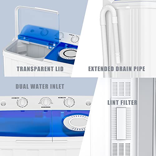 VCJ Portable Washing Machine 28bls Large Capacity Twin Tub Washing Machine Compact Washer & Spinner Combo Equipped with a Drain Dump for Apartments, Dorms and RVs