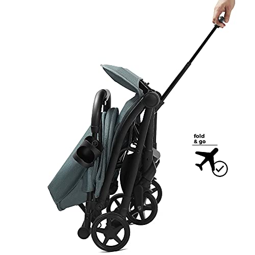 Mompush Lithe, Lightweight Stroller, Compact One-Hand Fold Luggage-Style Travel Stroller for Airplane Friendly, Reclining Seat and XL Canopy, with Rain Cover & Travel Carry Bag & Cup Holder