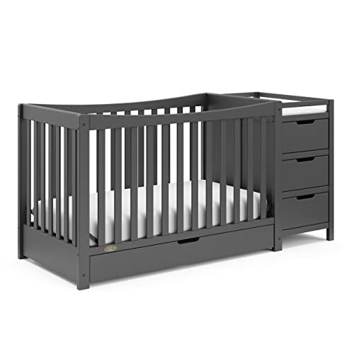 Graco Remi All-in-One Convertible Crib with Drawer & Changer - Jpma-Certified Convertible Crib with Storage Drawer, Gray, 116.73 pounds