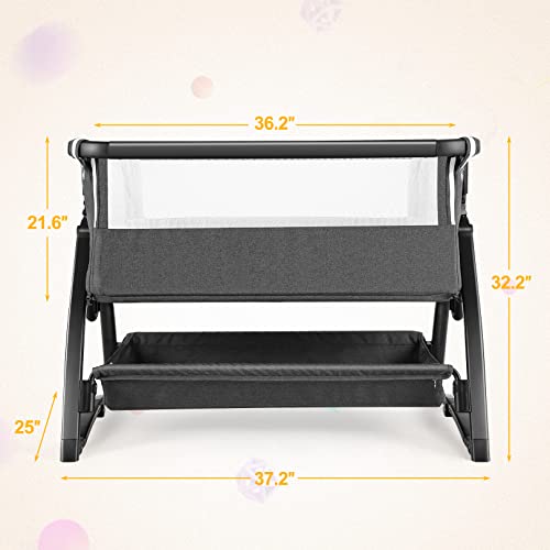 Baby Bassinet, Bedside Sleeper for Baby, Baby Crib Bassinet for Newborn/Infant/Baby Boy/Baby Girl with Storage Basket, Easy to Assemble , Adjustable Height Portable, Quick Assemble Safe Stable