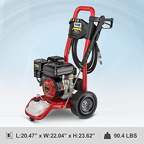 POHIR Gas Pressure Washer, 3.3 GPM Industrial Crankshaft Triplex Brass Pump with Pressure Regulating Valve, Self-Lubricating Corrosion-Resistant Ceramic Plunger, 7HP Power Washer Gas Powered 3600 PSI