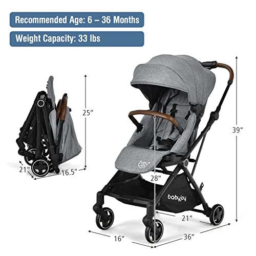 BABY JOY Baby Stroller, Foldable High Landscape Infant Carriage Newborn Pushchair with Reversible Seat, Adjustable Backrest & Canopy, 5-Point Safety Harness, Suspension Wheels & Storage Basket (Gray)