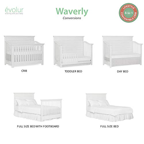 Evolur Waverly 5-in-1 Full Panel Convertible Crib in Weathered White, Greenguard Gold Certified 58.75x31.25x46.5 Inch (Pack of 1)