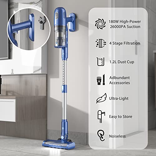 Cordless Vacuum Cleaner Upgraded 26KPA Powerful Suction, 6-in-1 Stick Vacuum Brushless Motor 40 Mins Runtime&LED Display, Cordless Vacuum Cleaner Pet Hair for Hardwood Floor Carpet P1 PRETTYCARE