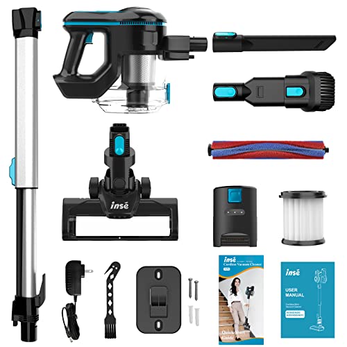INSE Cordless Vacuum Cleaner, 6-in-1 Rechargeable Stick Vacuum with 2200 m-A-h Battery, Powerful Lightweight Vacuum Cleaner, Up to 45 Mins Runtime, for Home Hard Floor Carpet Pet Hair- N5S Azure
