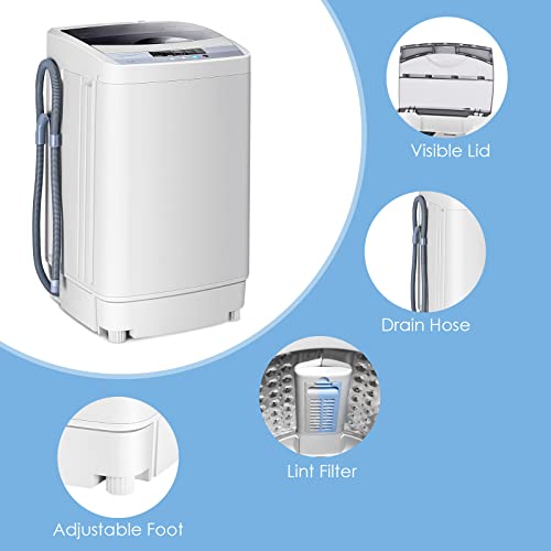 Casart Washing Machine Portable Compact 9.92lbs Capacity Full-Automatic W/Drain Pump,10 programs 8 Water Level 1.34 Cu.ft Cloth Washer and Spinner