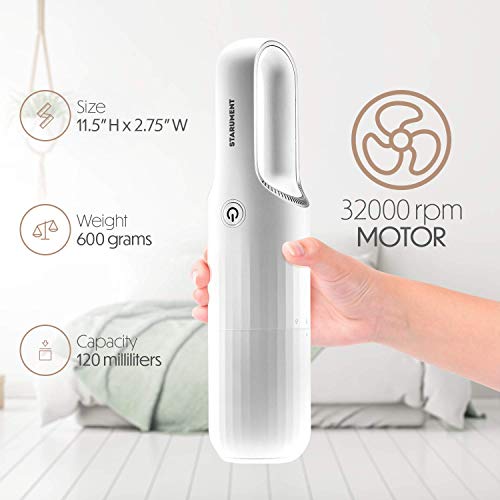 Starument Portable Hand Vacuum Cleaner Handheld Cordless Cleaner for Dust Pet Hair Dirt, Home, Car Interior, Lightweight, Easy to Use, Compact Design Battery Rechargeable with USB-C Cable White