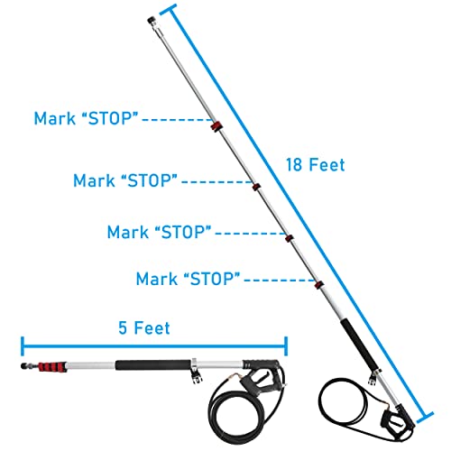Tool Daily 20 FT Pressure Washer Extension Wand, Telescoping Power Washer Wand, Gutter Power Washer Attachment, Double Support Belt, 5 Spray Nozzle Tips and 2 Adapters, 4000 PSI