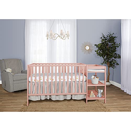 Dream On Me Synergy Convertible Crib and Changer in Dusty Pink