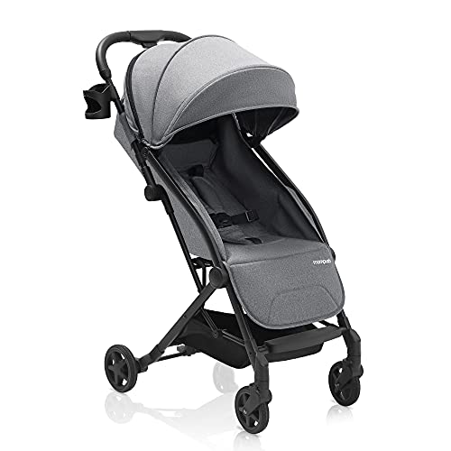 Mompush Lithe, Lightweight Stroller, Compact One-Hand Fold Luggage-Style Travel Stroller for Airplane Friendly, Reclining Seat and XL Canopy, with Rain Cover & Travel Carry Bag & Cup Holder