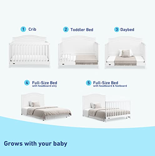 Graco Paris 5-in-1 Convertible Crib (White) – GREENGUARD Gold Certified, Converts to Toddler Bed, Daybed and Full-Size Bed, Fits Standard Full-Size Crib Mattress, Adjustable Mattress Support Base