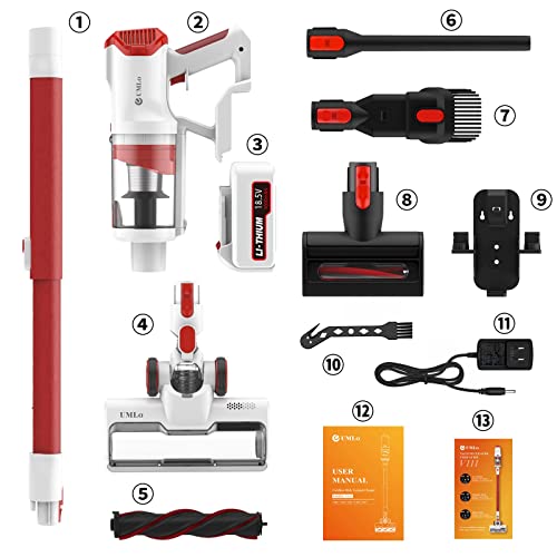 UMLo Cordless Vacuum Cleaner with LED Dsiplay, Up to 60min Runtime, 265W 25Kpa Suction Stick Vacuum, 4000mAh Rechargeable Battery Vacuum, 8 in 1 Lightweight Vacuum for Pet Hair Carpet Hard Floor,V111