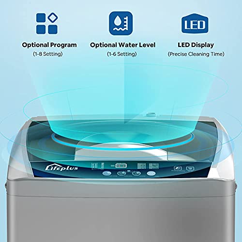 Full Automatic Washing Machine 1.8 Cuft, LifePlus Portable Washer 12lbs Capacity with Drain Pump, Faucet Adaptor, 8 Wash Programs Compact Laundry Washer and Spin Dryer for Apartments RV Dorms
