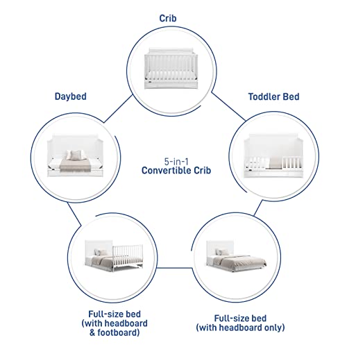 Graco Asheville 5-in-1 Convertible Crib with Drawer (White) – GREENGUARD Gold Certified, Crib with Drawer Combo, Full-Size Nursery Storage Drawer, Converts to Toddler Bed, Daybed and Full-Size Bed