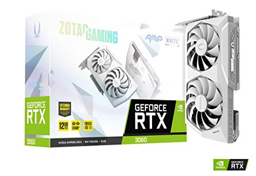 ZOTAC GAMING GeForce RTX™ 3060 AMP White Edition 12GB GDDR6 192-bit 15 Gbps PCIE 4.0 Gaming Graphics Card, IceStorm 2.0 Cooling, Active Fan Control, Freeze Fan Stop ZT-A30600F-10P