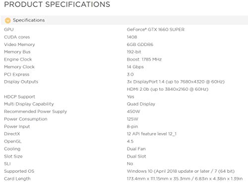 ZOTAC Gaming GeForce GTX 1660 Super 6GB GDDR6 192-bit Gaming Graphics Card, Super Compact, ZT-T16620F-10L