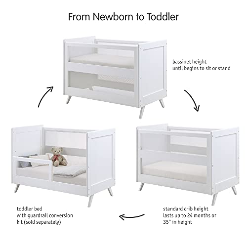 BreathableBaby Breathable Mesh 3-in-1 Convertible Crib (Toddler Bed Kit Sold Separately) — White — Two Adjustable Mattress Heights — Greenguard Gold Certified