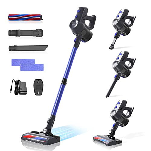 LACIDOLL Cordless Vacuum Cleaner 20kpa Lightweight Wet Dry Stick Vacuum Cleaner for Hard Floor Car Bagless Upright Vacuum Cleaner for Pet Hair with Detachable Battery Blue