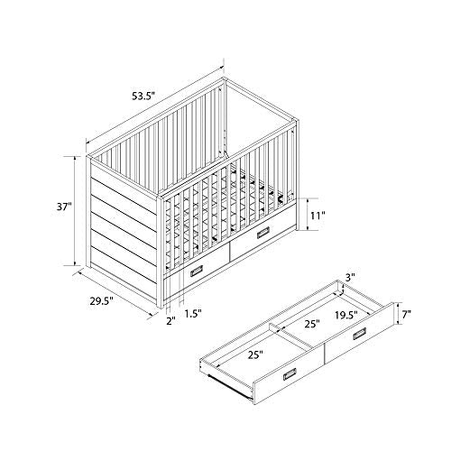 Little Seeds Haven 3-in-1 Convertible Storage Crib, Nursery, Dove Gray