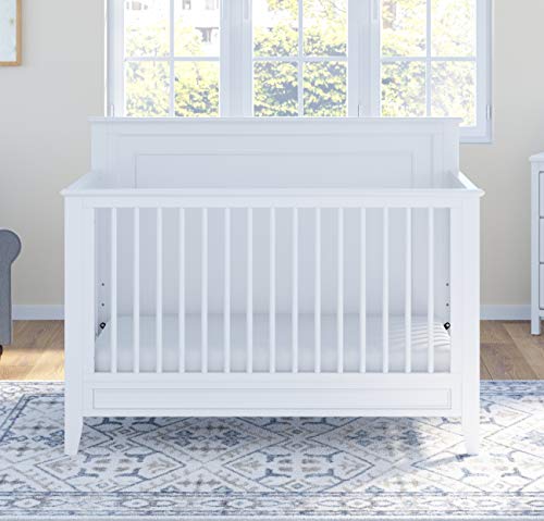Storkcraft Solstice 5-In-1 Convertible Crib (White) – GREENGUARD Gold Certified, Converts to Toddler Bed and Full-Size Bed, Fits Standard Full-Size Crib Mattress, Adjustable Mattress Support Base